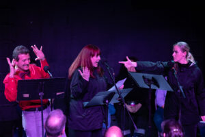"The Barge," written by Roddy MacInnes with Robert A. K. Gonyo, directed by Jesse Edward Rosbrow, featuring Kerrie Bond, Ed Malin, & Jasmine Spiess, for Living Radio at UNDER St. Marks Theater, November 3, 2025, photo by Steve Prue